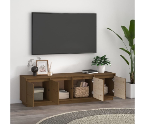 Mueble de TV madera maciza de pino marrón miel 156x37x45 cm