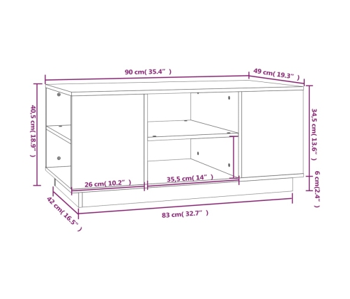 Mesa de centro de madera maciza de pino 90x49x40,5 cm