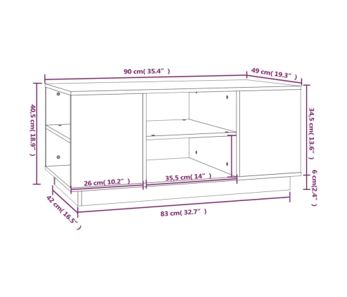 vidaXL Mesa de centro de madera maciza de pino blanco 90x49x40,5 cm