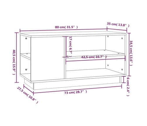 Mueble de TV de madera maciza de pino 80x35x40,5 cm