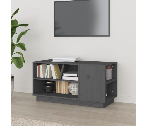 Mueble de TV madera maciza de pino gris 80x35x40,5 cm