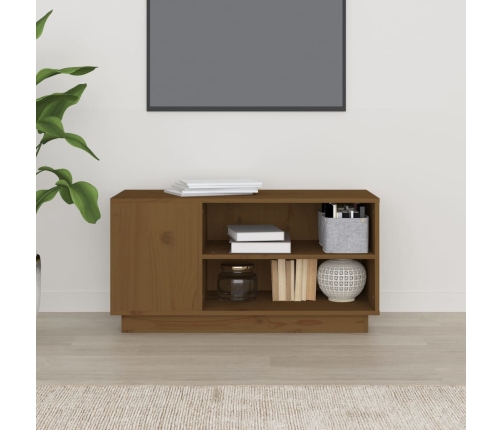 Mueble de TV madera maciza de pino marrón miel 80x35x40,5 cm