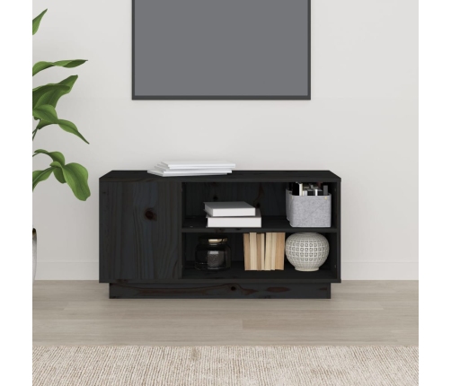 Mueble de TV madera maciza de pino negro 80x35x40,5 cm