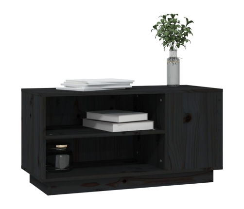 Mueble de TV madera maciza de pino negro 80x35x40,5 cm