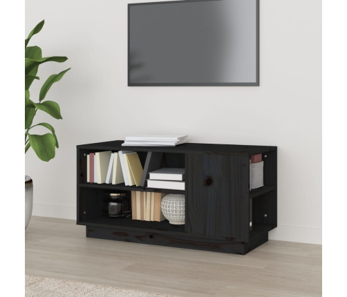 Mueble de TV madera maciza de pino negro 80x35x40,5 cm