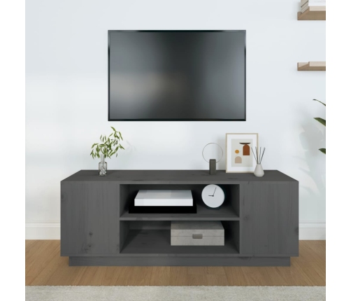 Mueble de TV madera maciza de pino gris 110x35x40,5 cm