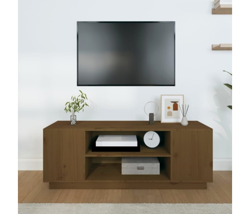 Mueble de TV madera maciza de pino marrón miel 110x35x40,5 cm