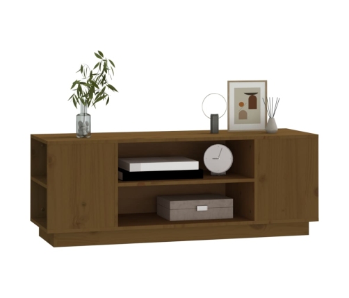 Mueble de TV madera maciza de pino marrón miel 110x35x40,5 cm