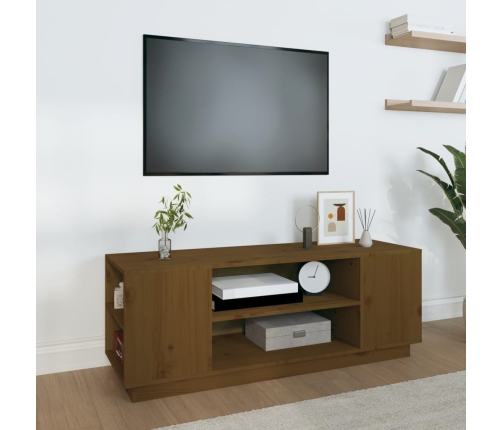 Mueble de TV madera maciza de pino marrón miel 110x35x40,5 cm