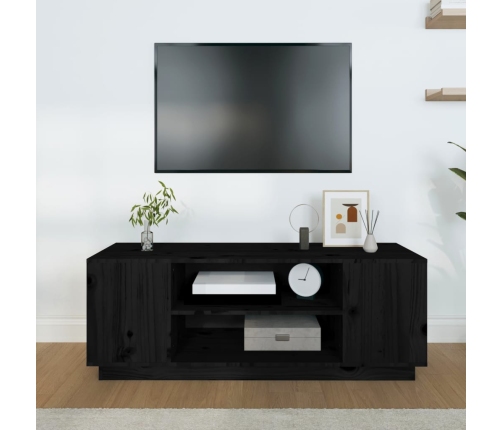 Mueble de TV madera maciza de pino negro 110x35x40,5 cm