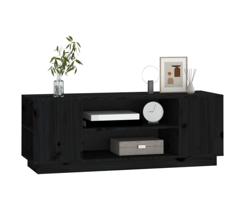 Mueble de TV madera maciza de pino negro 110x35x40,5 cm