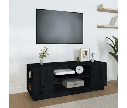 Mueble de TV madera maciza de pino negro 110x35x40,5 cm