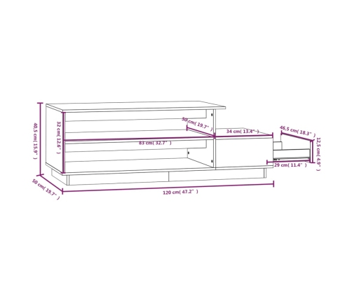 vidaXL Mesa de centro de madera maciza de pino 120x50x40,5 cm