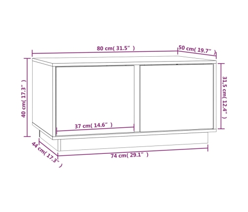 vidaXL Mesa de centro madera maciza de pino negro 80x50x40 cm