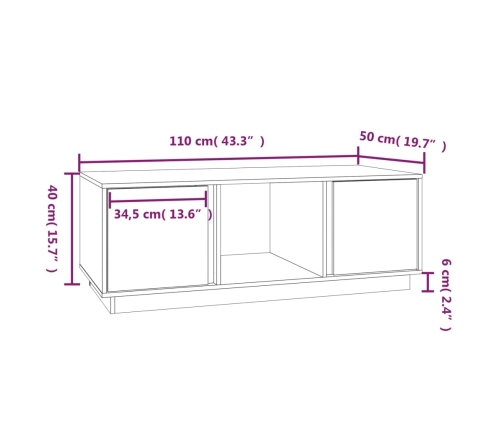 Mesa de centro de madera maciza de pino 110x50x40 cm