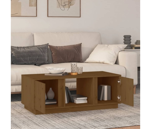 Mesa de centro madera maciza de pino marrón miel 110x50x40 cm