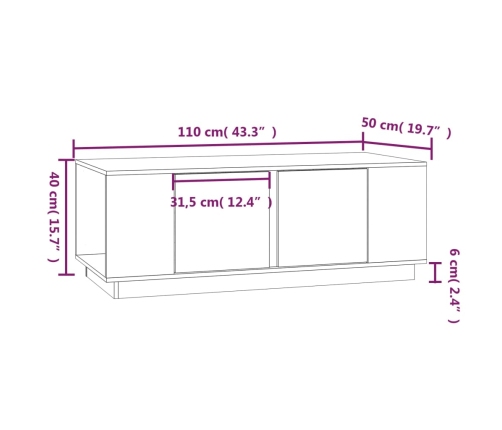 Mesa de centro de madera maciza de pino 110x50x40 cm