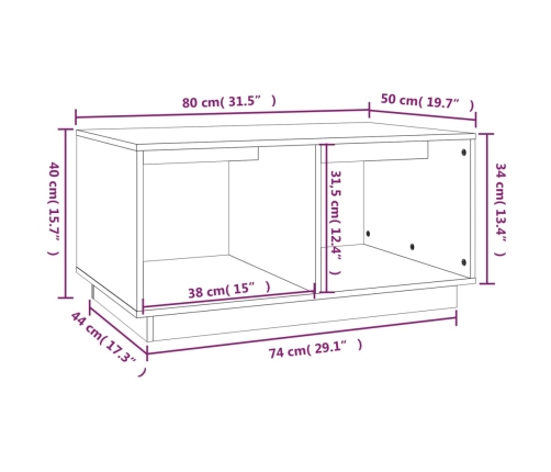 vidaXL Mesa de centro de madera maciza de pino 80x50x40 cm