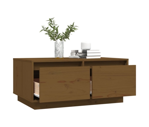 Mesa de centro madera maciza de pino marrón miel 80x50x35 cm