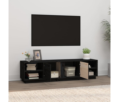 Mueble de TV madera maciza de pino negro 156x40x40 cm