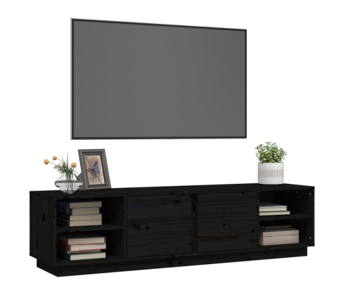 Mueble de TV madera maciza de pino negro 156x40x40 cm