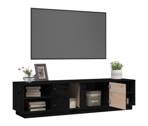 Mueble de TV madera maciza de pino negro 156x40x40 cm