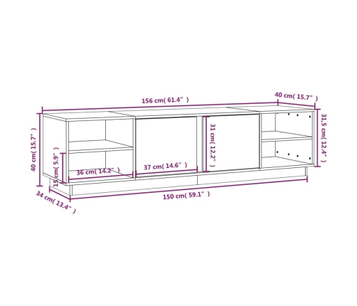 Mueble de TV madera maciza de pino negro 156x40x40 cm