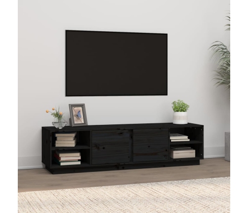 Mueble de TV madera maciza de pino negro 156x40x40 cm