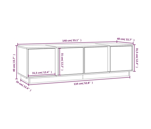 Mueble de TV de madera maciza de pino 140x40x40 cm