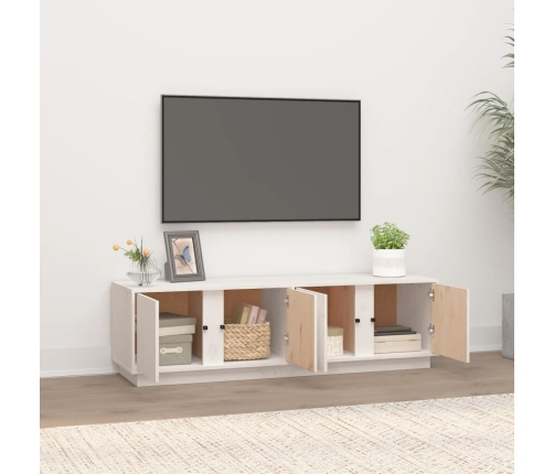 Mueble de TV madera maciza de pino blanco 140x40x40 cm