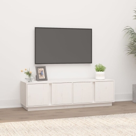 Mueble de TV madera maciza de pino blanco 140x40x40 cm