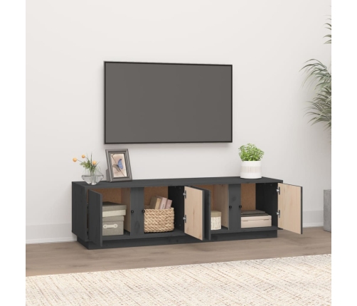 Mueble de TV madera maciza de pino gris 140x40x40 cm