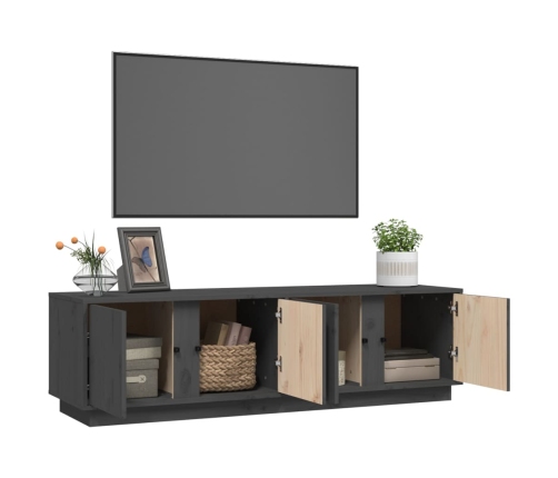 Mueble de TV madera maciza de pino gris 140x40x40 cm