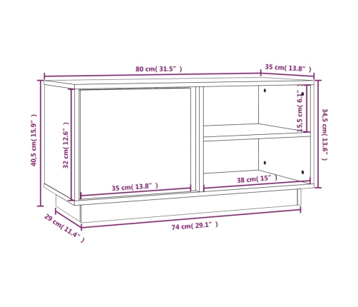 Mueble de TV de madera maciza de pino 80x35x40,5 cm