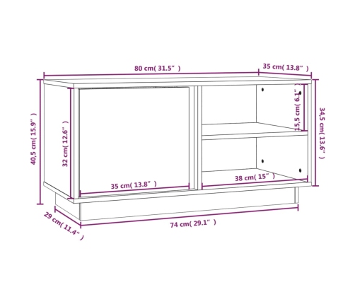 Mueble de TV madera maciza de pino blanco 80x35x40,5 cm