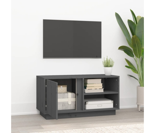 Mueble de TV madera maciza de pino gris 80x35x40,5 cm