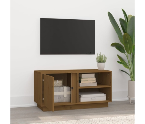 Mueble de TV madera maciza de pino marrón miel 80x35x40,5 cm