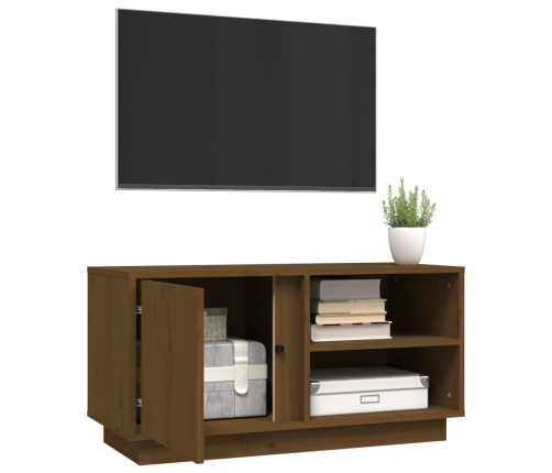 Mueble de TV madera maciza de pino marrón miel 80x35x40,5 cm