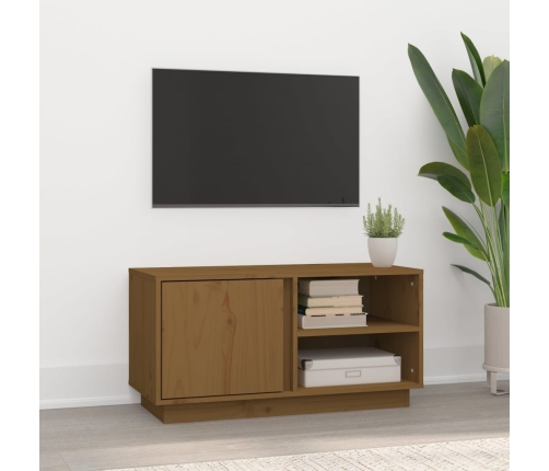 Mueble de TV madera maciza de pino marrón miel 80x35x40,5 cm