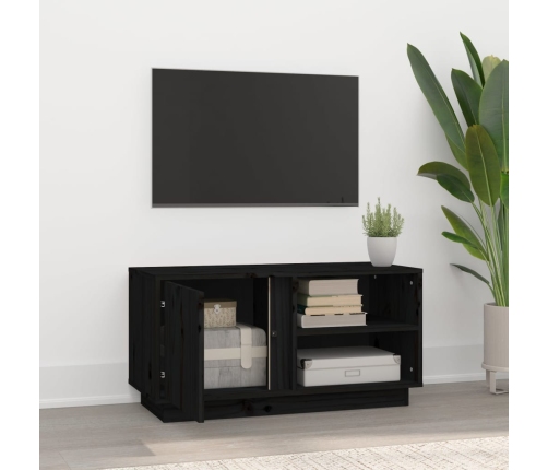 Mueble de TV madera maciza de pino negro 80x35x40,5 cm