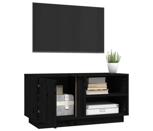 Mueble de TV madera maciza de pino negro 80x35x40,5 cm