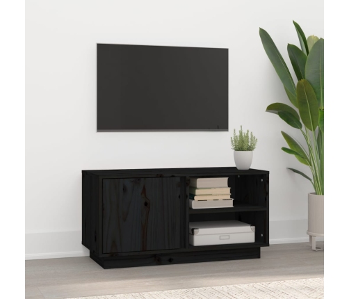 Mueble de TV madera maciza de pino negro 80x35x40,5 cm