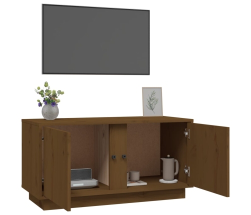 Mueble de TV madera maciza de pino marrón miel 80x35x40,5 cm