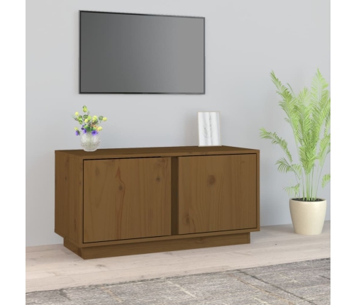 Mueble de TV madera maciza de pino marrón miel 80x35x40,5 cm