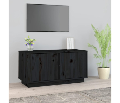 Mueble de TV madera maciza de pino negro 80x35x40,5 cm