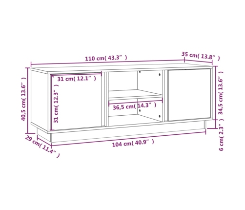 Mueble de TV de madera maciza de pino 110x35x40,5 cm