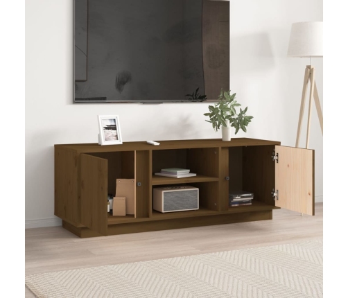 Mueble de TV madera maciza de pino marrón miel 110x35x40,5 cm