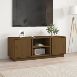 Mueble de TV madera maciza de pino marrón miel 110x35x40,5 cm