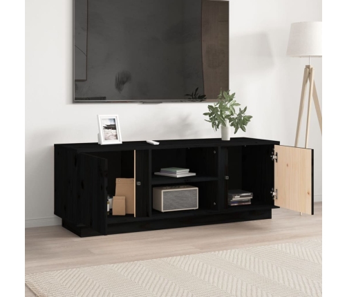 Mueble de TV madera maciza de pino negro 110x35x40,5 cm