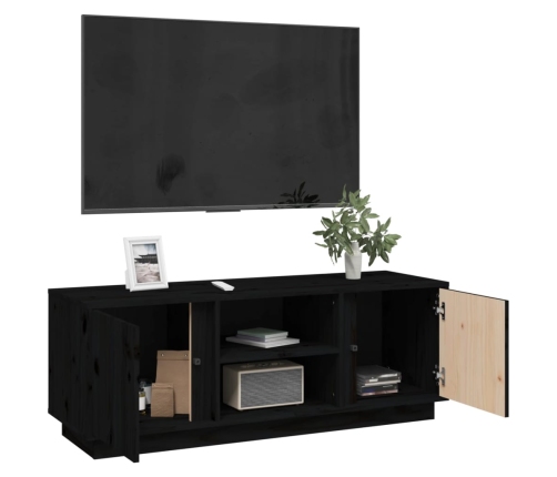 Mueble de TV madera maciza de pino negro 110x35x40,5 cm